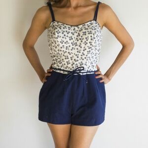 1950s Vintage Playsuit - Navy and White Floral